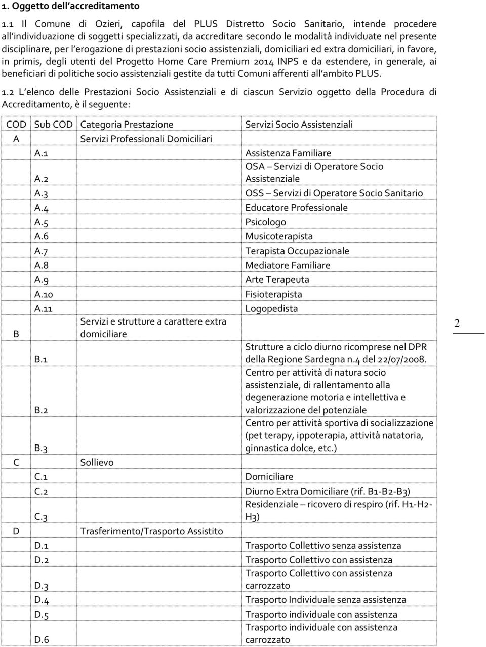 disciplinare, per l erogazione di prestazioni socio assistenziali, domiciliari ed extra domiciliari, in favore, in primis, degli utenti del Progetto Home Care Premium 2014 INPS e da estendere, in