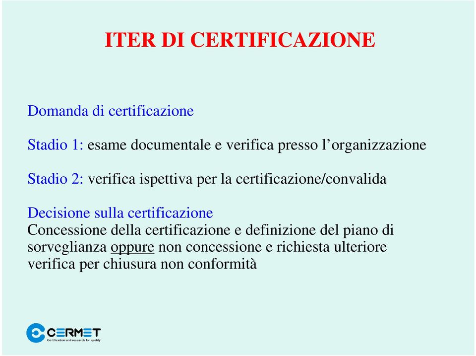 Decisione sulla certificazione Concessione della certificazione e definizione del piano