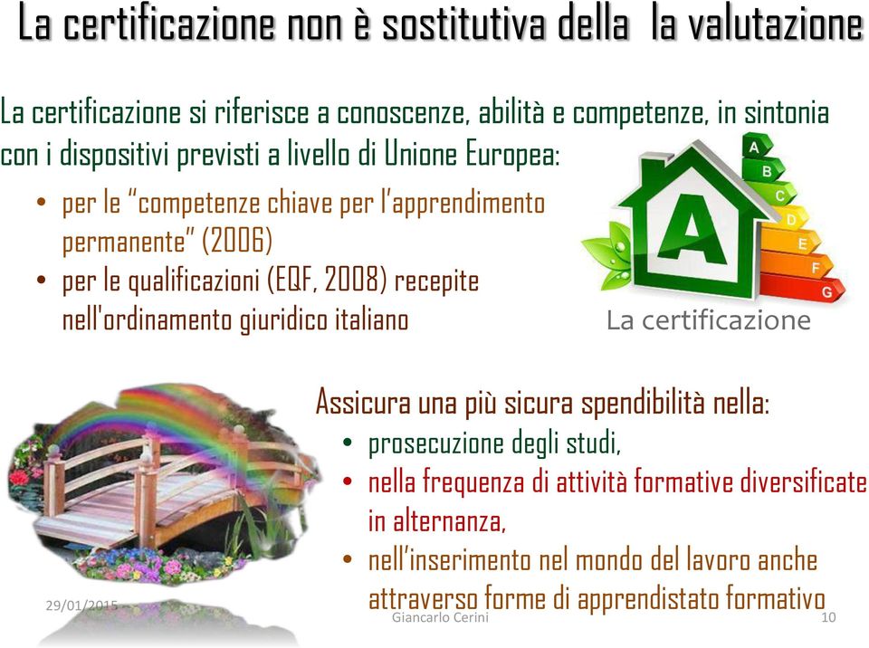 recepite nell'ordinamento giuridico italiano La certificazione 29/01/2015 Assicura una più sicura spendibilità nella: prosecuzione degli studi, nella