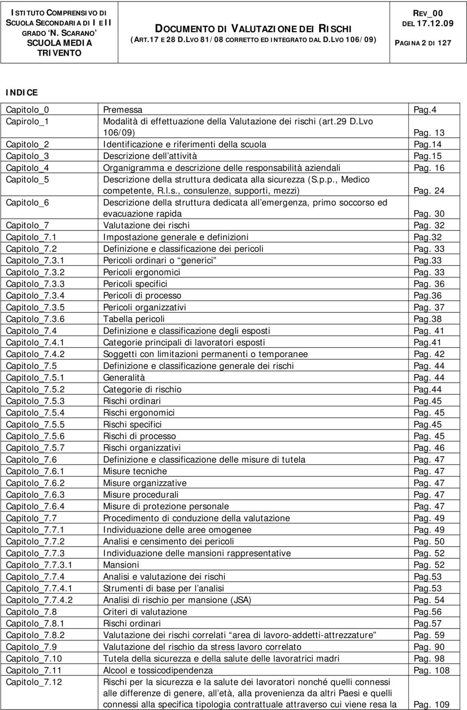 16 Capitolo_5 Descrizione della struttura dedicata alla sicurezza (S.p.p., Medico competente, R.l.s., consulenze, supporti, mezzi) Pag.