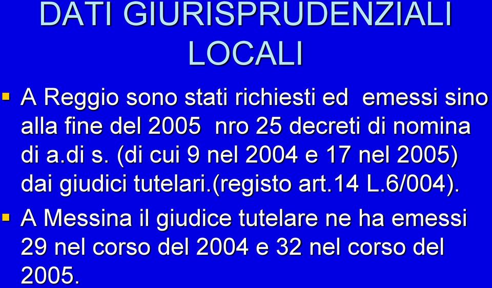 (di cui 9 nel 2004 e 17 nel 2005) dai giudici tutelari.(registo art.14 L.