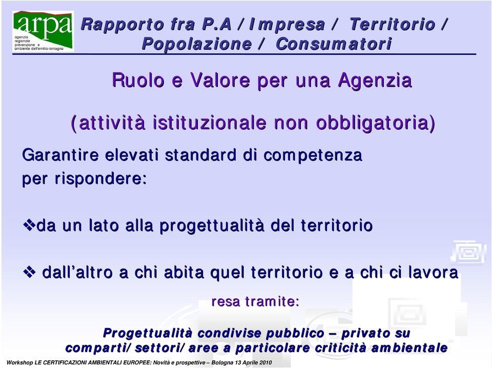 istituzionale non obbligatoria) Garantire elevati standard di competenza per rispondere: da un lato alla