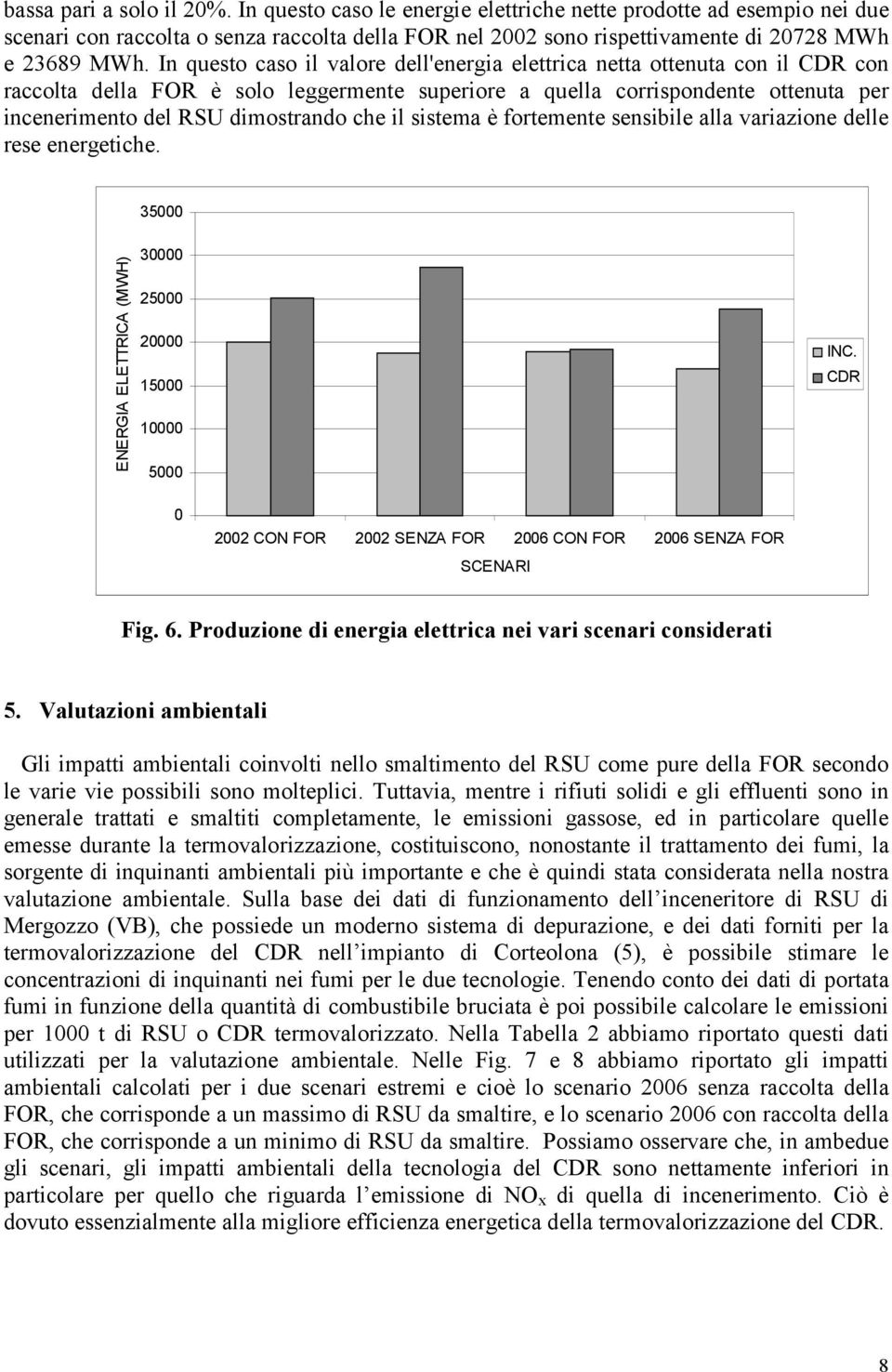 che il sistema è fortemente sensibile alla variazione delle rese energetiche. 35 ENERGIA ELETTRICA (MWH) 3 25 2 15 1 5 INC. CDR 22 CON FOR 22 SENZA FOR 26 CON FOR 26 SENZA FOR SCENARI Fig. 6.