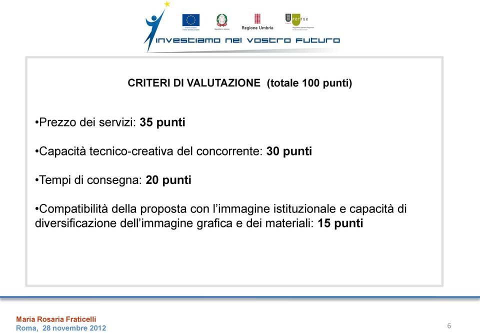 20 punti Compatibilità della proposta con l immagine istituzionale e