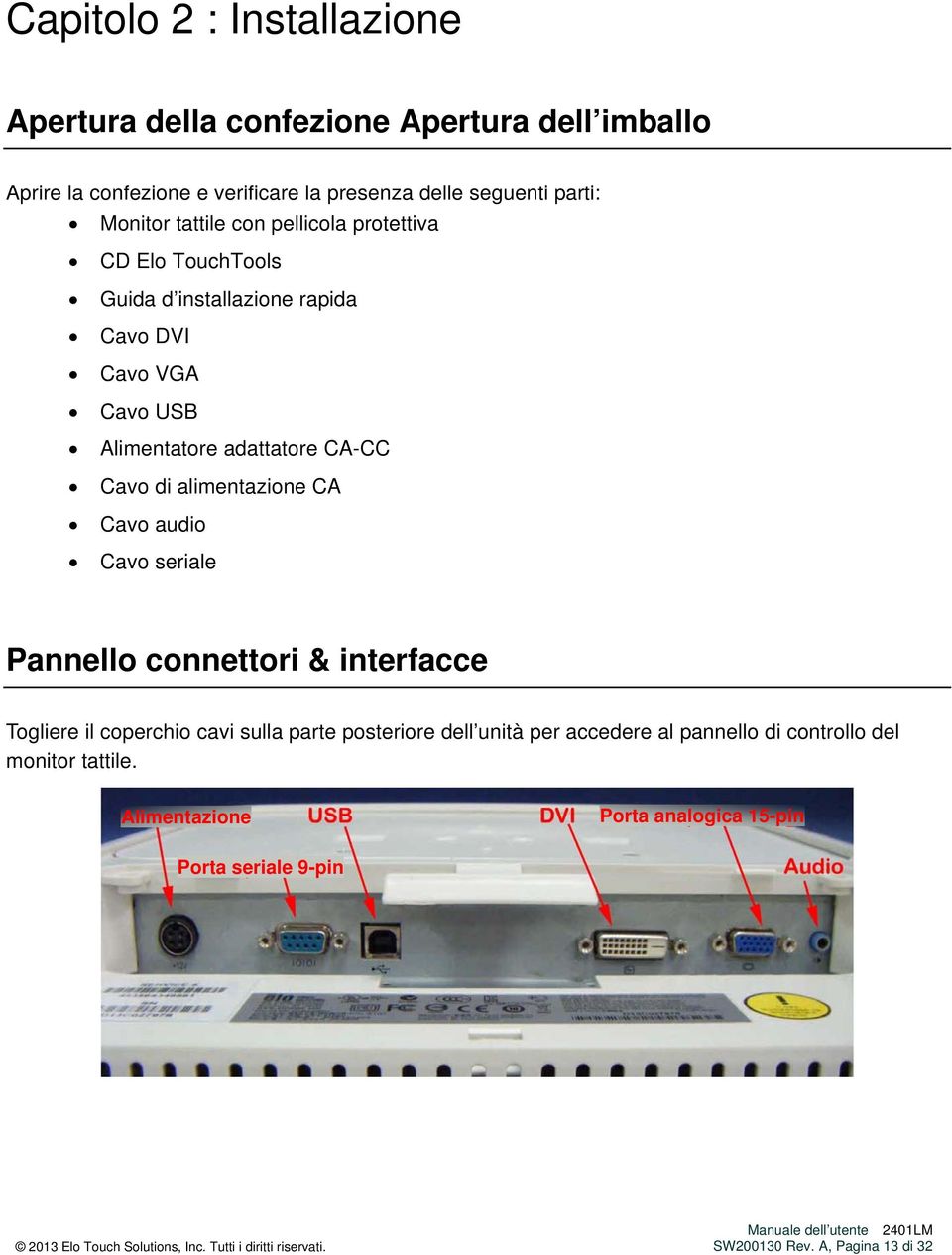 Cavo di alimentazione CA Cavo audio Cavo seriale Pannello connettori & interfacce Togliere il coperchio cavi sulla parte posteriore dell unità