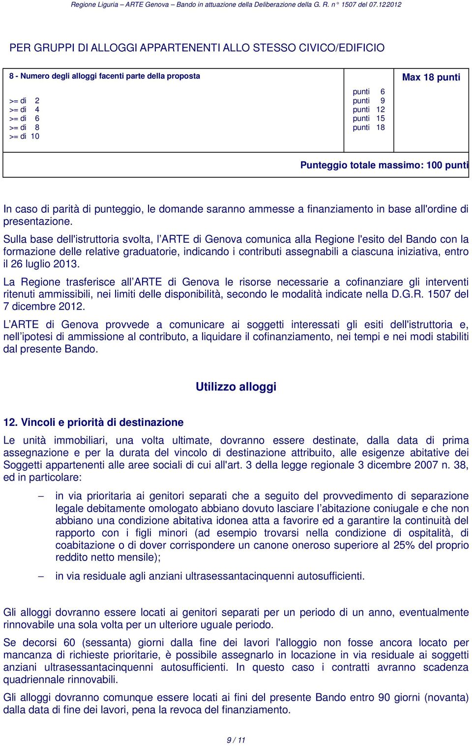 Sulla base dell'istruttoria svolta, l ARTE di Genova comunica alla Regione l'esito del Bando con la formazione delle relative graduatorie, indicando i contributi assegnabili a ciascuna iniziativa,