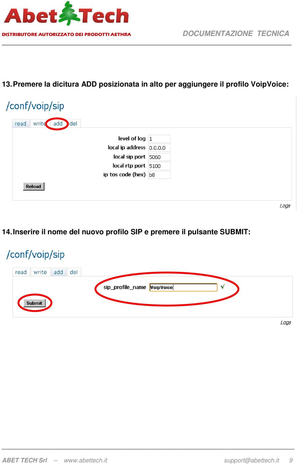 Inserire il nome del nuovo profilo SIP e premere il