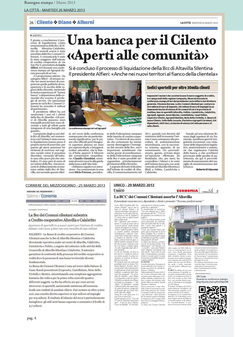 conferenza stampa ieri ad Agropoli tavilla Silentina-Calabritto, che da venerdì scorso è stata assorbita dalla Bcc Comuni Cilentani.