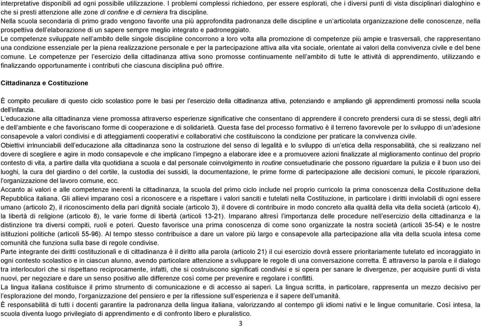 Nella scuola secondaria di primo grado vengono favorite una più approfondita padronanza delle discipline e un articolata organizzazione delle conoscenze, nella prospettiva dell elaborazione di un