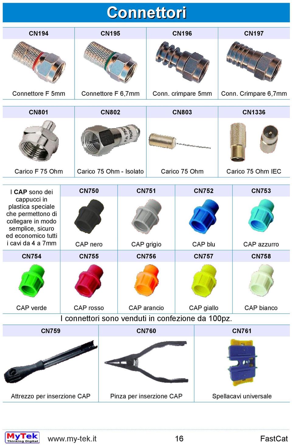 permettono di collegare in modo semplice, sicuro ed economico tutti i cavi da a 7mm CN750 CN75 CN75 CN75 CAP nero CAP grigio CAP blu CAP azzurro CN75 CN755