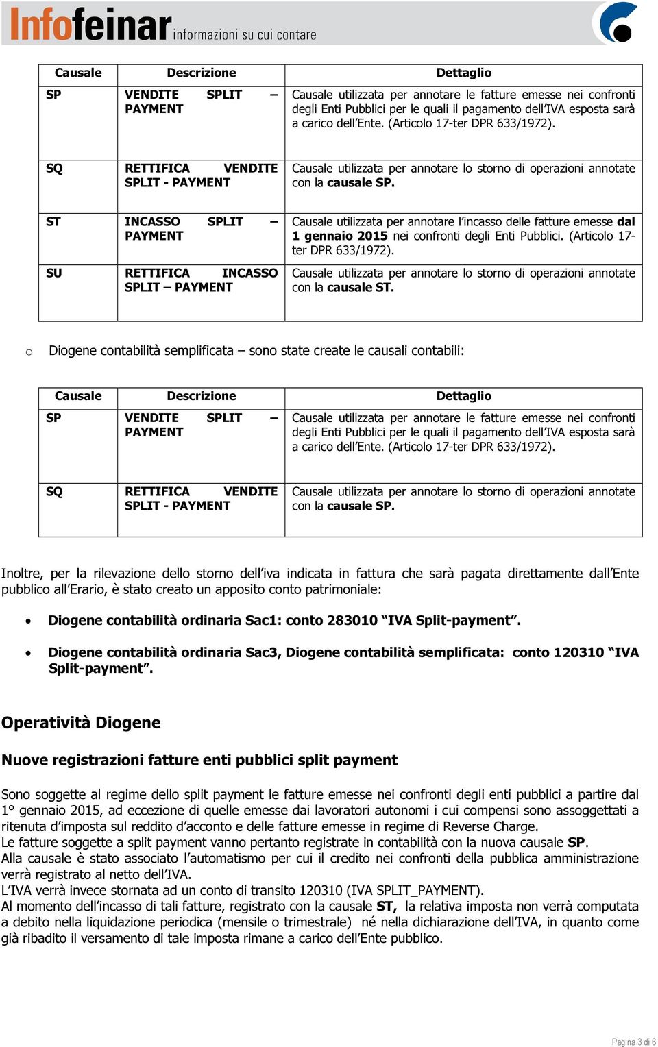 ST INCASSO SPLIT PAYMENT SU RETTIFICA INCASSO SPLIT PAYMENT Causale utilizzata per annotare l incasso delle fatture emesse dal 1 gennaio 2015 nei confronti degli Enti Pubblici.