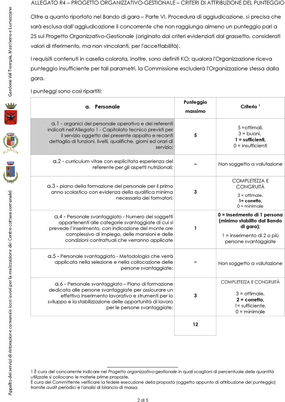 evidenziati dal grassetto, considerati valori di riferimento, ma non vincolanti, per l'accettabilità).