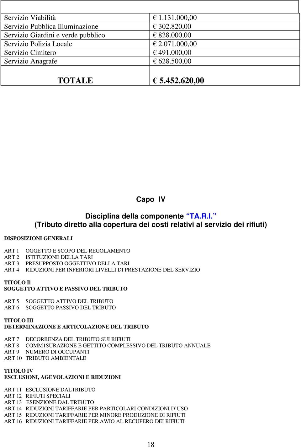 Disciplina della componente TA.R.I.