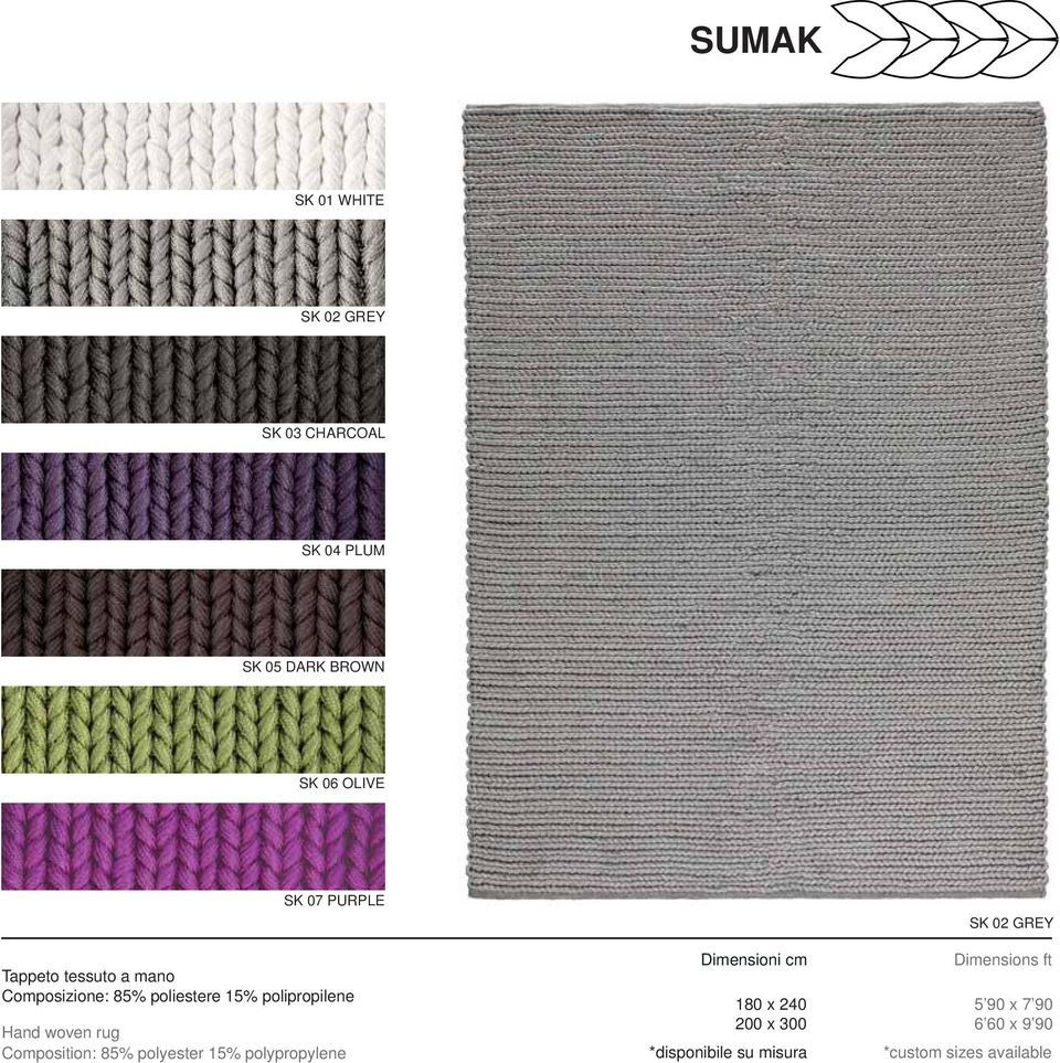 woven rug Composition: 85% polyester 15% polypropylene Dimensioni cm 180 x 240 200 x 300