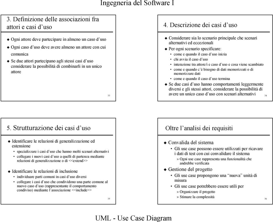 Descrizione dei casi d uso Considerare sia lo scenario principale che scenari alternativi ed eccezionali Per ogni scenario specificare: come e quando il caso d uso inizia chi avvia il caso d uso