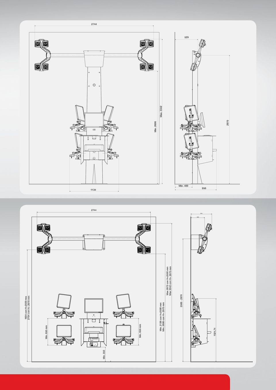 2500-2970 Min. 2136 con H=2500 mm Min.