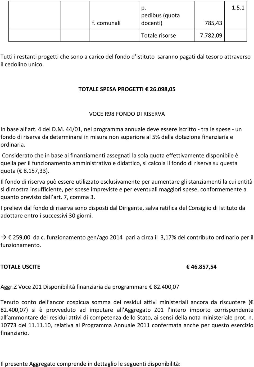 44/01, nel programma annuale deve essere iscritto - tra le spese - un fondo di riserva da determinarsi in misura non superiore al 5% della dotazione finanziaria e ordinaria.