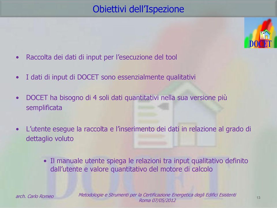 utente esegue la raccolta e l inserimento dei dati in relazione al grado di dettaglio voluto Il manuale