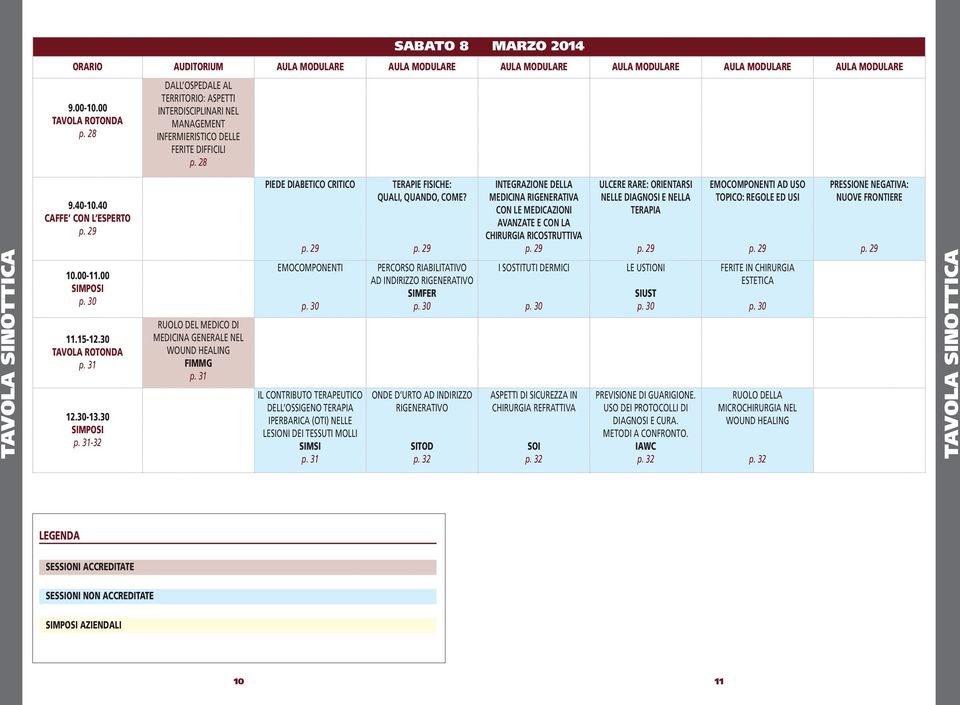 30 11.15-12.30 TAVOLA ROTONDA p. 31 12.30-13.30 SIMPOSI p. 31-32 RUOLO DEL MEDICO DI MEDICINA GENERALE NEL WOUND HEALING FIMMG p. 31 PIEDE DIABETICO CRITICO p. 29 EMOCOMPONENTI p.