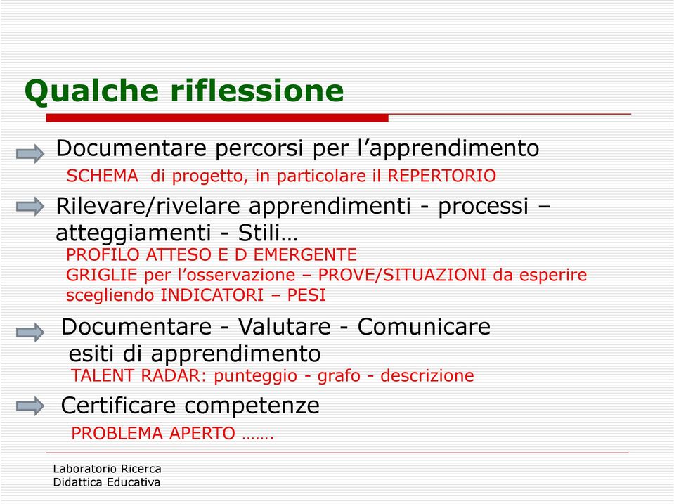 GRIGLIE per l osservazione PROVE/SITUAZIONI da esperire scegliendo INDICATORI PESI Documentare - Valutare -