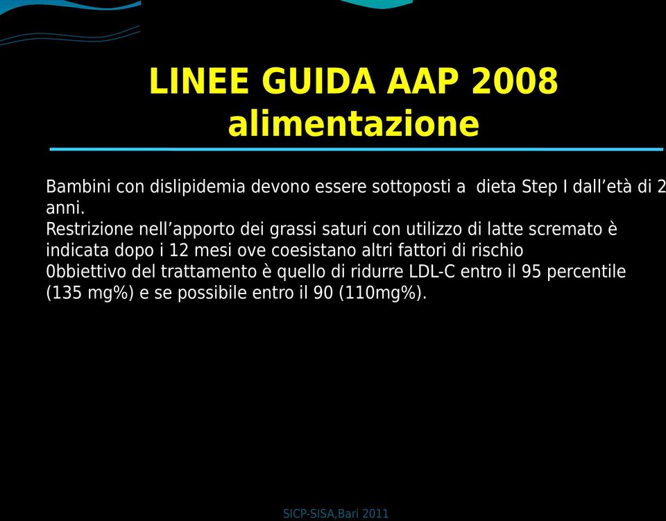 Restrizione nell apporto dei grassi saturi con utilizzo di latte scremato è indicata dopo i 12 mesi