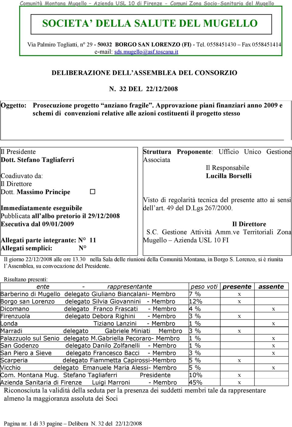 Approvazione piani finanziari anno 2009 e schemi di convenzioni relative alle azioni costituenti il progetto stesso Il Presidente Dott. Stefano Tagliaferri Coadiuvato da: Il Direttore Dott.