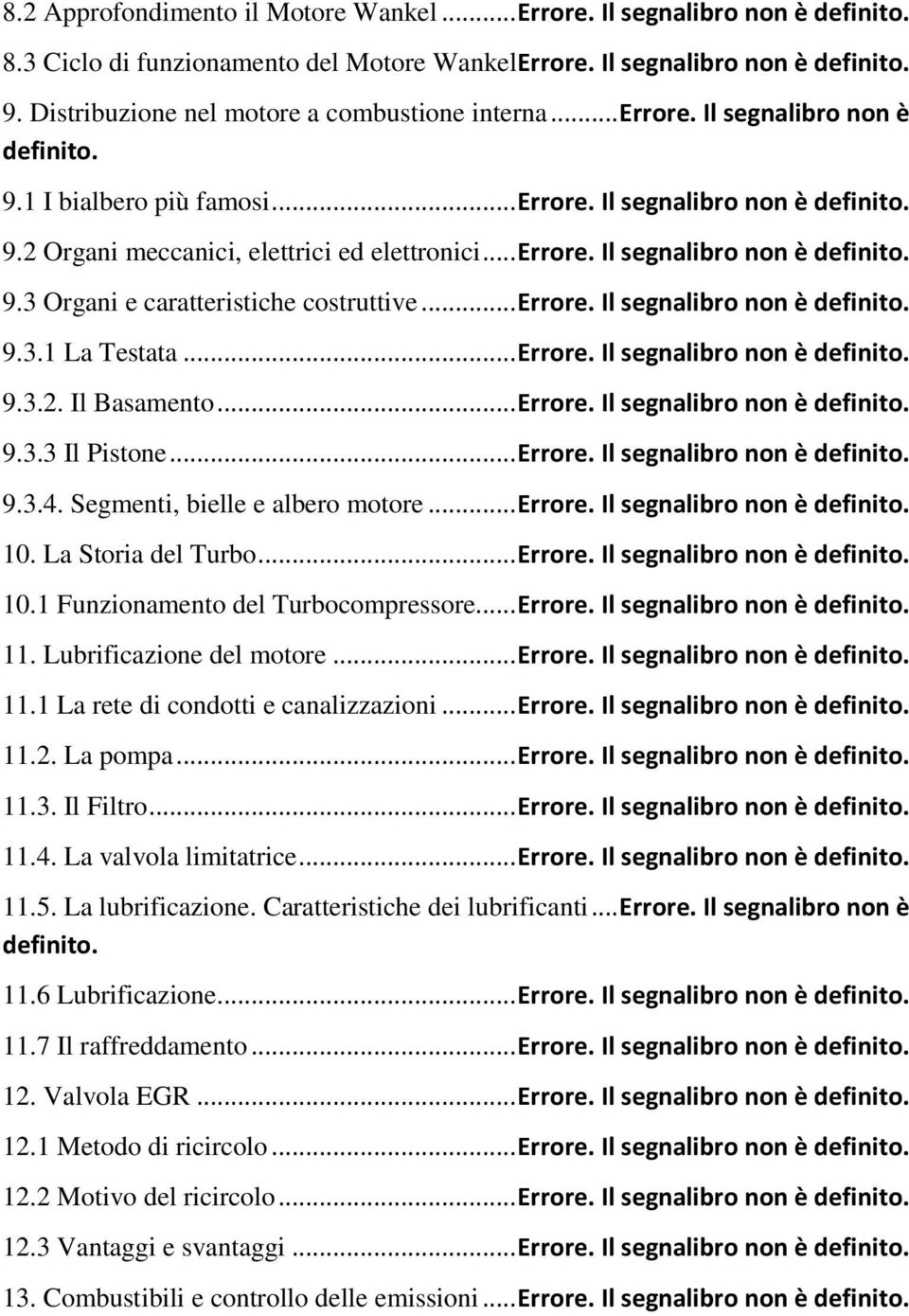 .. Errore. Il segnalibro non è 9.3.2. Il Basamento... Errore. Il segnalibro non è 9.3.3 Il Pistone... Errore. Il segnalibro non è 9.3.4. Segmenti, bielle e albero motore... Errore. Il segnalibro non è 10.