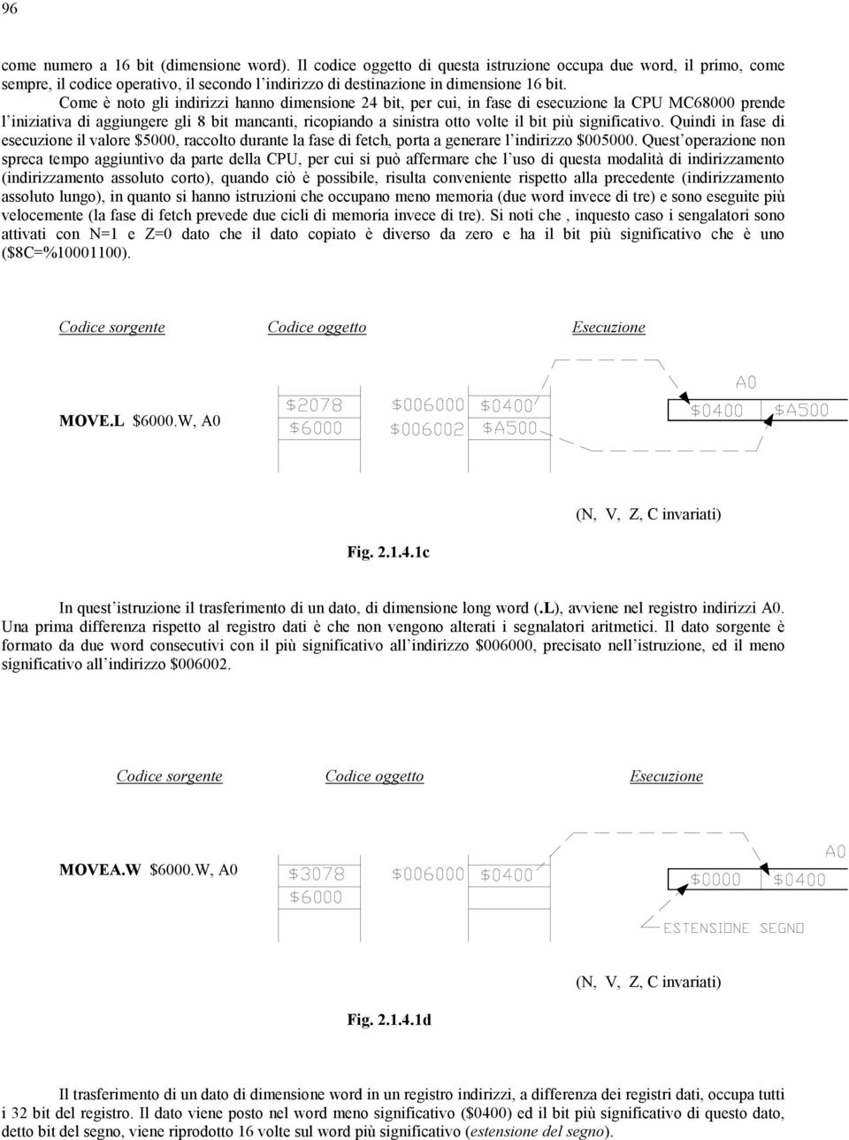 Come è noto gli indirizzi hanno dimensione 24 bit, per cui, in fase di esecuzione la CPU MC68000 prende l iniziativa di aggiungere gli 8 bit mancanti, ricopiando a sinistra oto volte il bit più