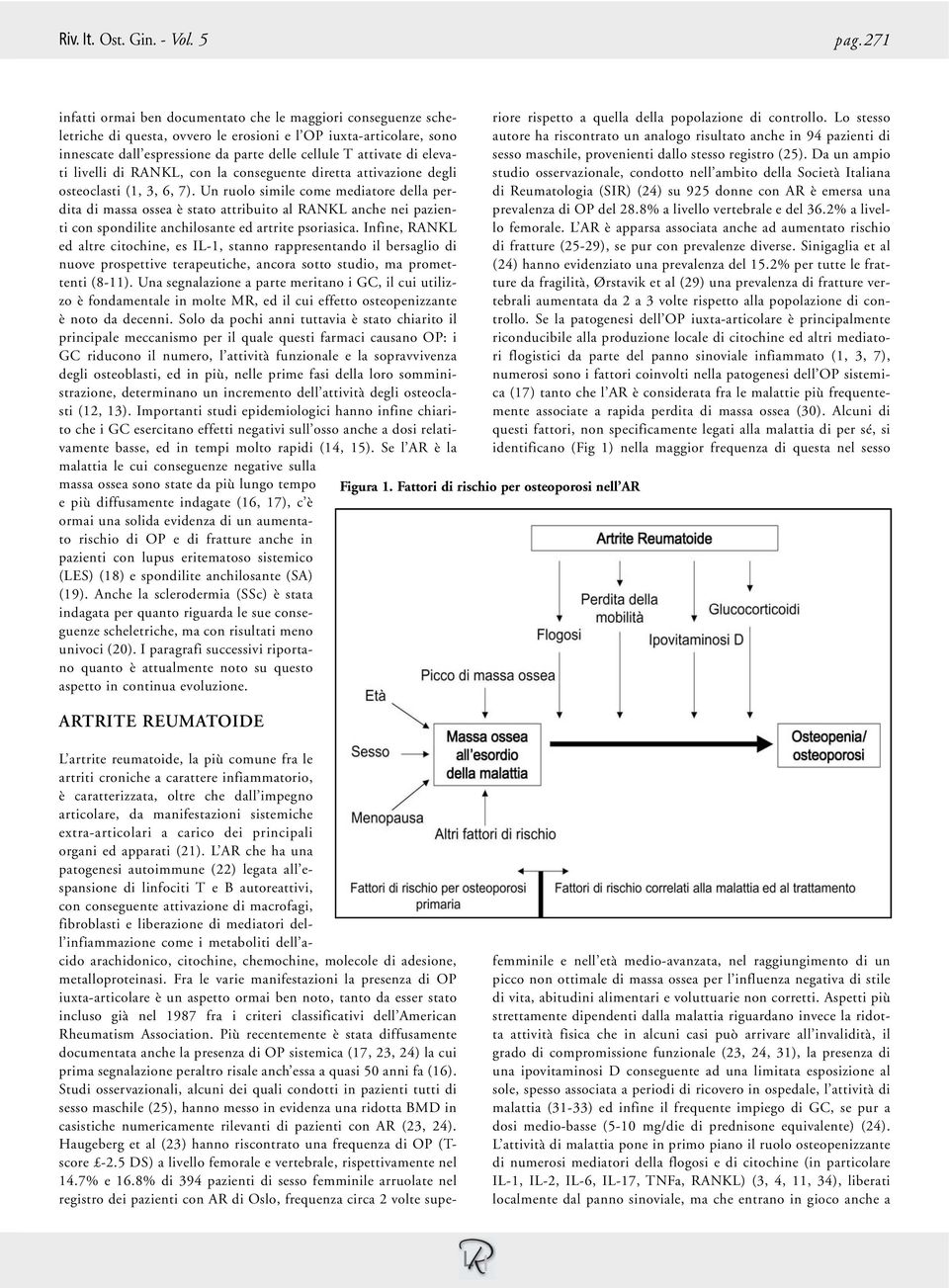 elevati livelli di RANKL, con la conseguente diretta attivazione degli osteoclasti (1, 3, 6, 7).