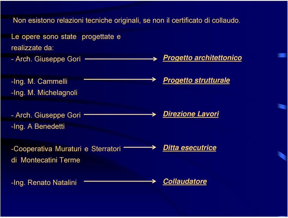 M. Cammelli -Ing. M. Michelagnoli Progetto strutturale - Arch. Giuseppe Gori -Ing.