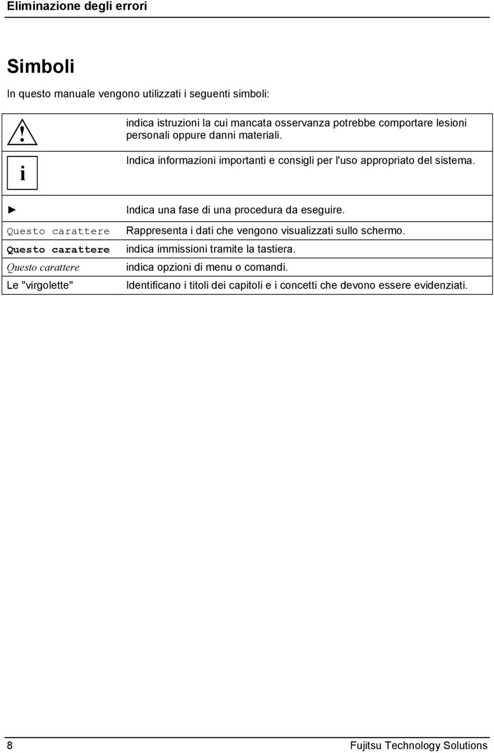 danni materiali. Indica informazioni importanti e consigli per l'uso appropriato del sistema. Indica una fase di una procedura da eseguire.