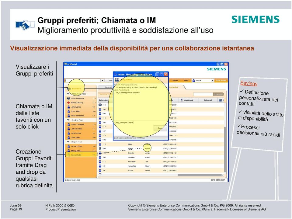 liste favoriti con un solo click Definizione personalizzata dei contatti visibilità dello stato di disponibilità