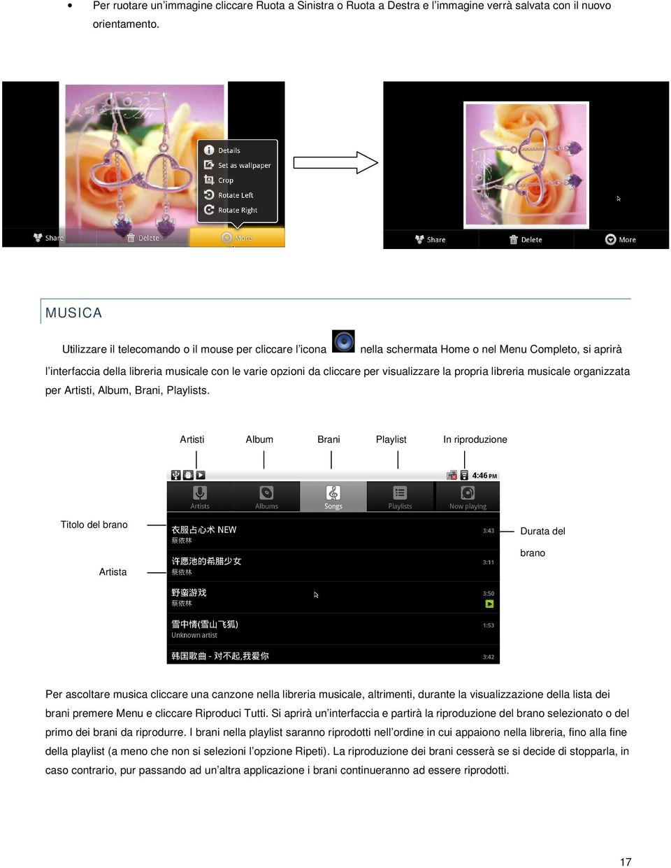 per visualizzare la propria libreria musicale organizzata per Artisti, Album, Brani, Playlists.