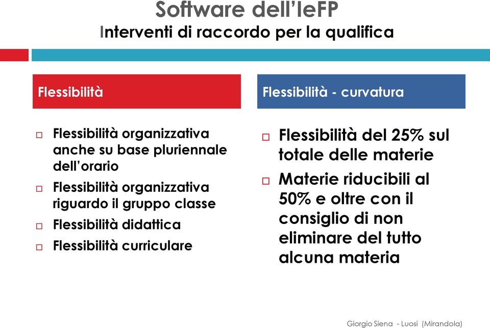 il gruppo classe Flessibilità didattica Flessibilità curriculare Flessibilità del 25% sul totale