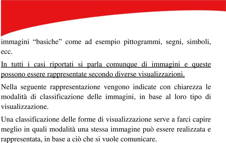 Nella seguente rappresentazione vengono indicate con chiarezza le modalità di classificazione delle immagini, in base al loro tipo di