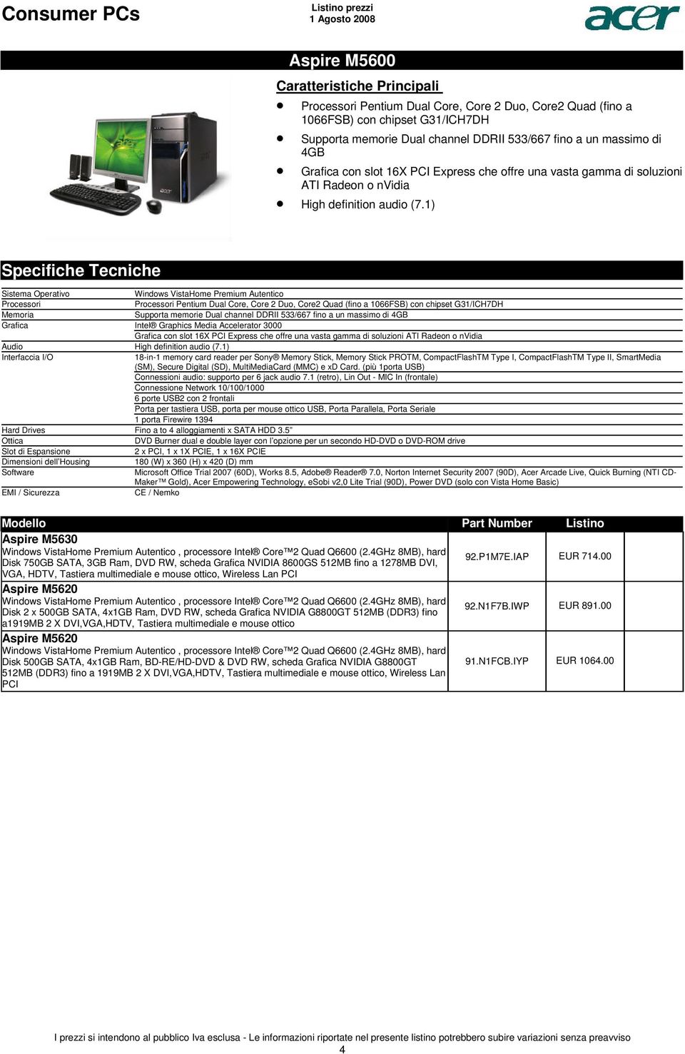 G31/ICH7DH Memori a Supporta memorie Dual channel DDRII 533/667 fino a un massimo di 4GB Grafica Intel Graphics Media Accelerator 3000 Grafica con slot 16X PCI Express che offre una vasta gamma di