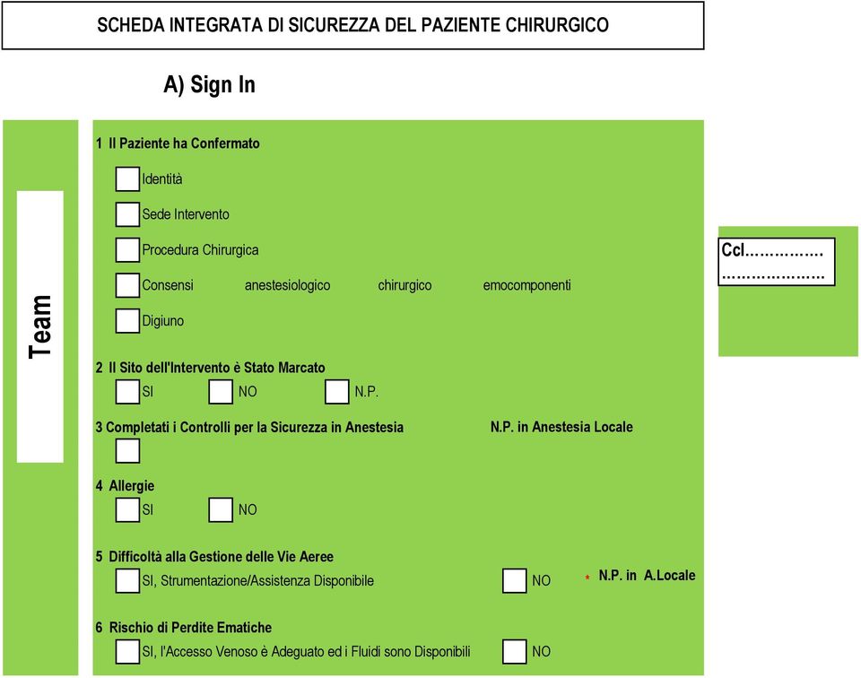 3 Completati i Controlli per la Sicurezza in Anestesia N.P. in Anestesia Locale Ccl.