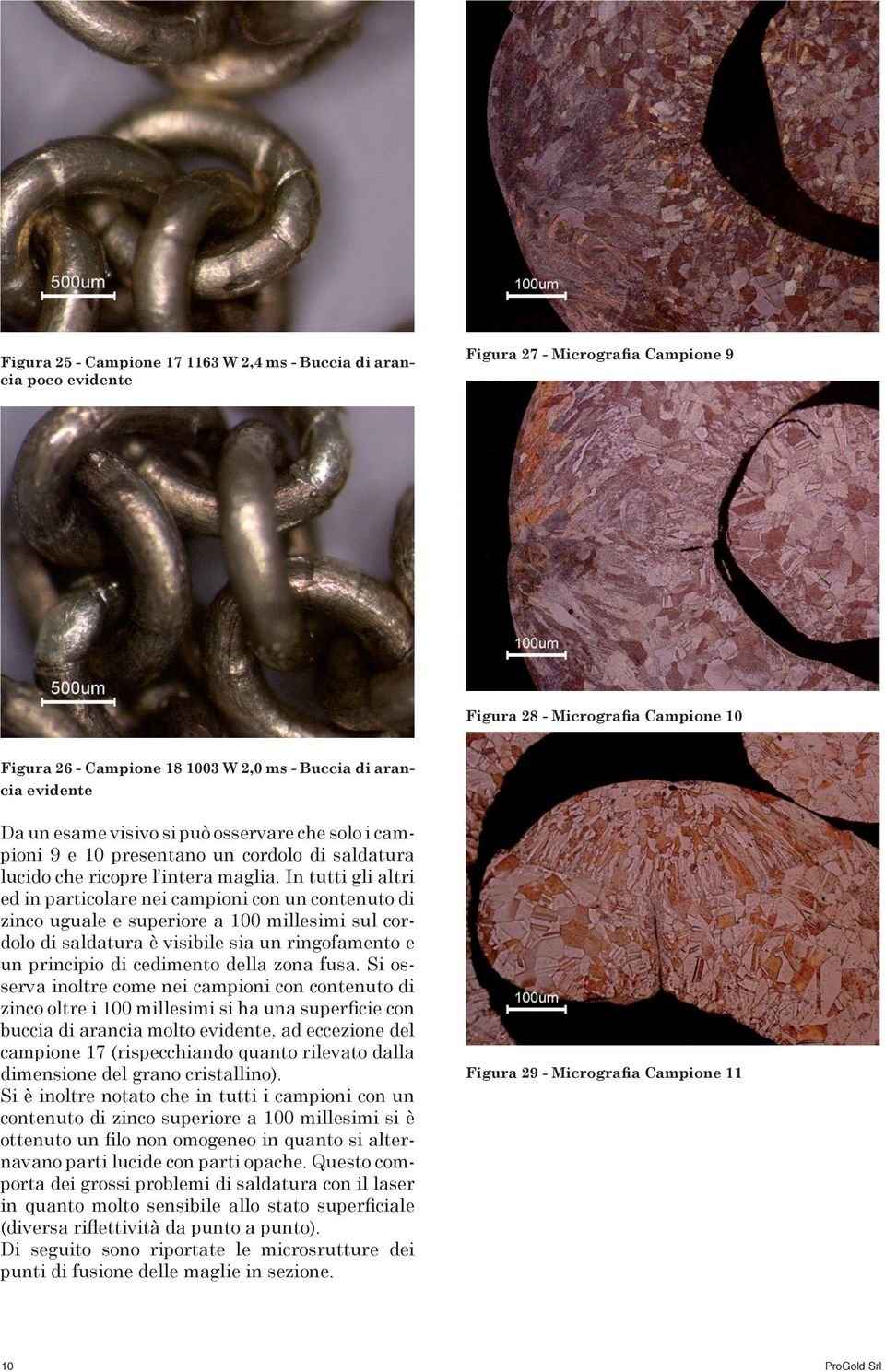 In tutti gli altri ed in particolare nei campioni con un contenuto di zinco uguale e superiore a 100 millesimi sul cordolo di saldatura è visibile sia un ringofamento e un principio di cedimento