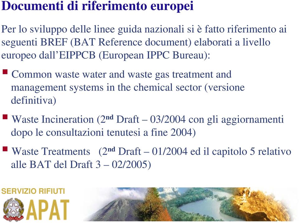 and management systems in the chemical sector (versione definitiva) Waste Incineration (2 nd Draft 03/2004 con gli aggiornamenti