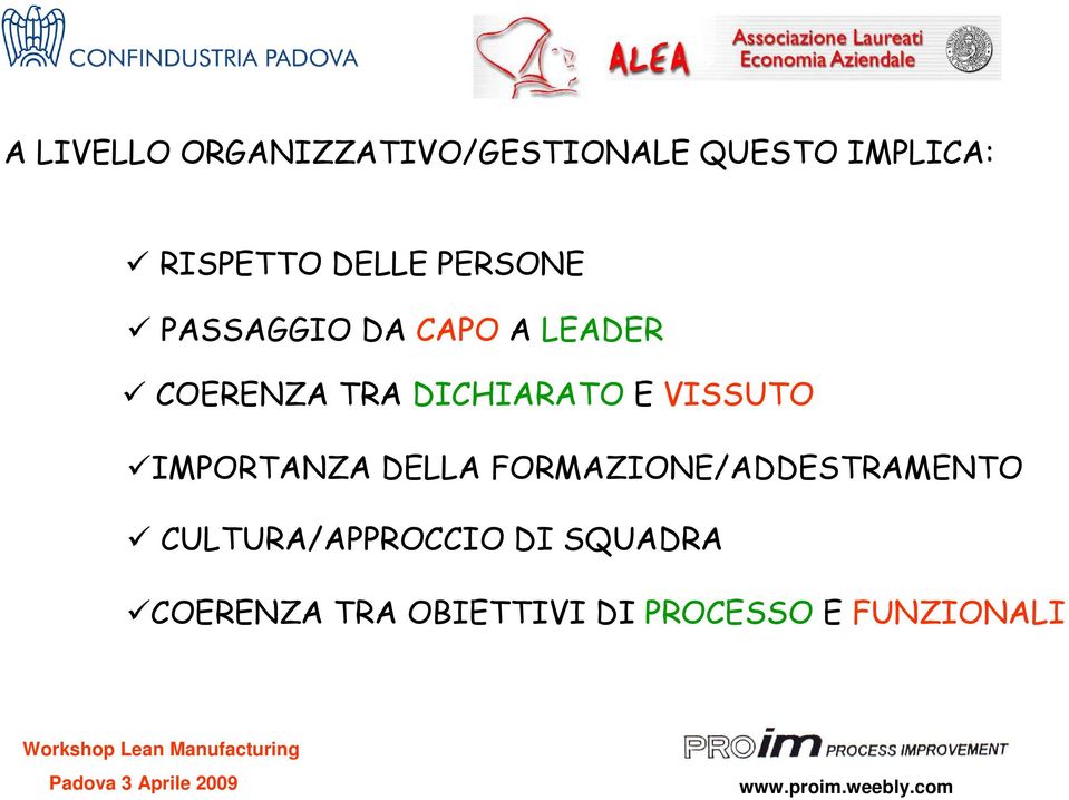 DICHIARATO E VISSUTO IMPORTANZA DELLA FORMAZIONE/ADDESTRAMENTO