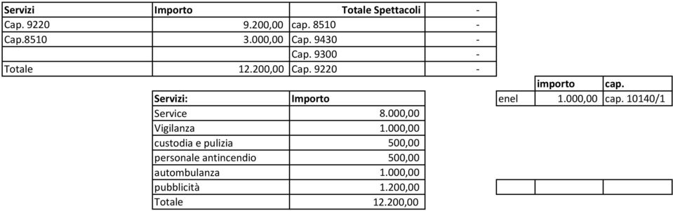 Servizi: Importo enel 1.000,00 cap. 10140/1 Service 8.000,00 Vigilanza 1.