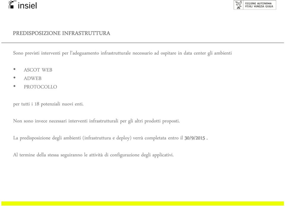 Non sono invece necessari interventi infrastrutturali per gli altri prodotti proposti.