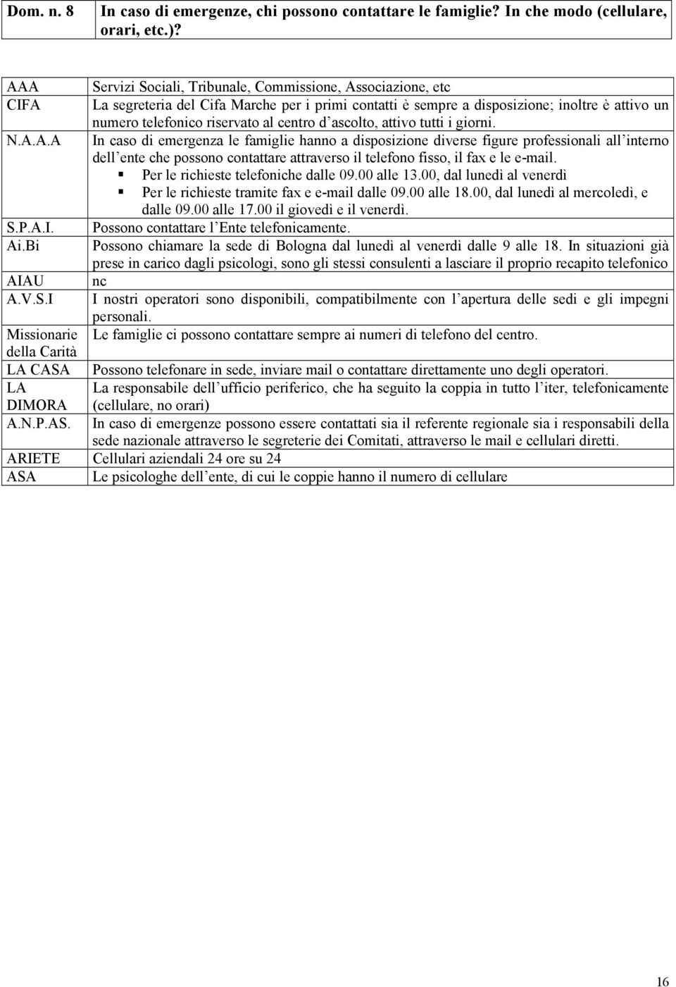 centro d ascolto, attivo tutti i giorni.