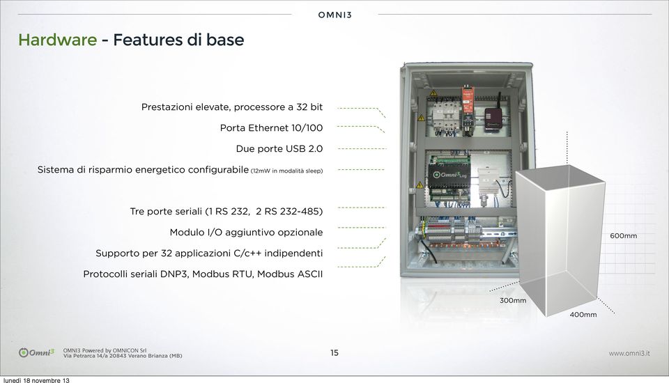 0 Sistema di risparmio energetico configurabile (12mW in modalità sleep) Tre porte seriali (1