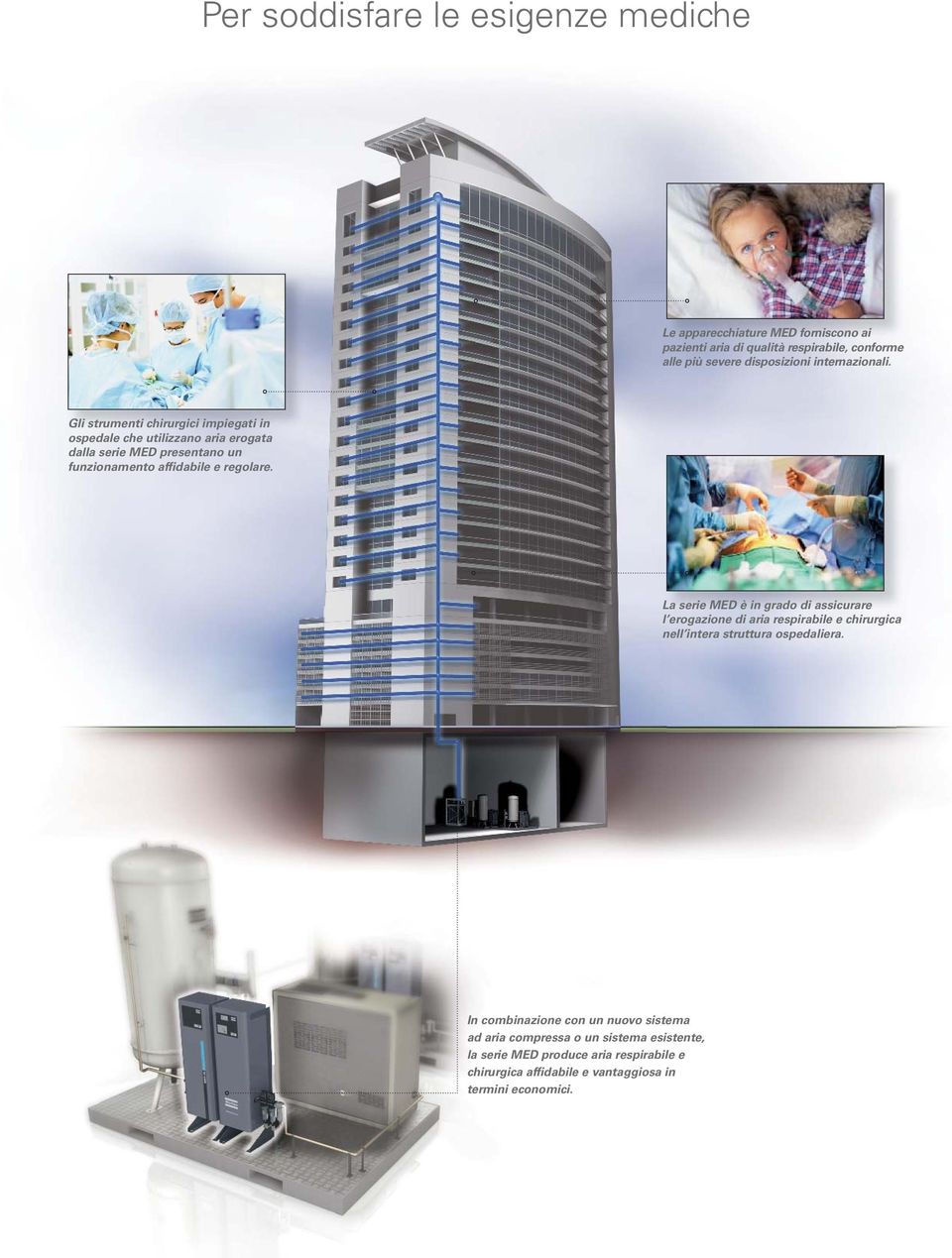 Gli strumenti chirurgici impiegati in ospedale che utilizzano aria erogata dalla serie MED presentano un funzionamento affidabile e regolare.