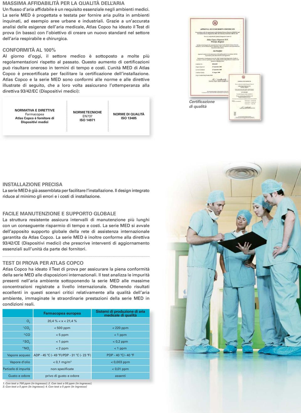 Grazie a un accurata analisi delle esigenze dell aria medicale, Atlas Copco ha ideato il Test di prova (in basso) con l obiettivo di creare un nuovo standard nel settore dell aria respirabile e