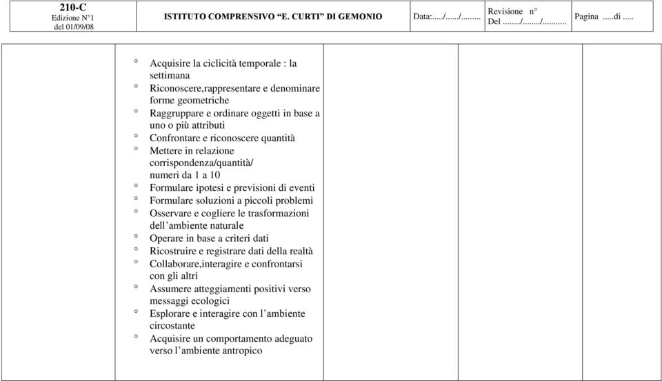 problemi Osservare e cogliere le trasformazioni dell ambiente naturale Operare in base a criteri dati Ricostruire e registrare dati della realtà Collaborare,interagire e