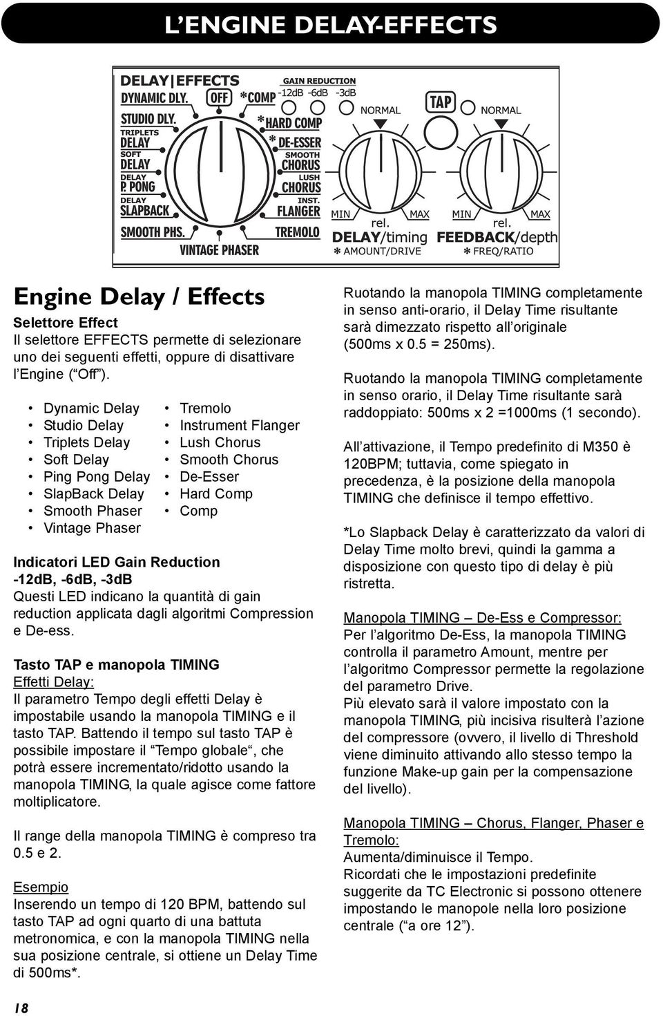 Indicatori LED Gain Reduction -12dB, -6dB, -3dB Questi LED indicano la quantità di gain reduction applicata dagli algoritmi Compression e De-ess.