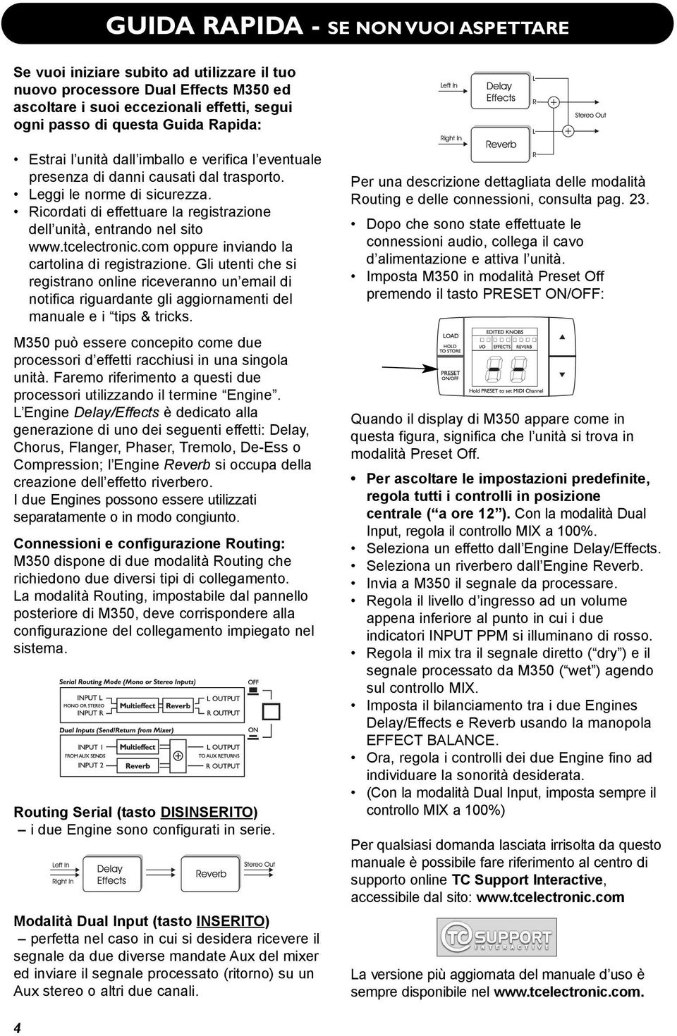 tcelectronic.com oppure inviando la cartolina di registrazione. Gli utenti che si registrano online riceveranno un email di notifica riguardante gli aggiornamenti del manuale e i tips & tricks.