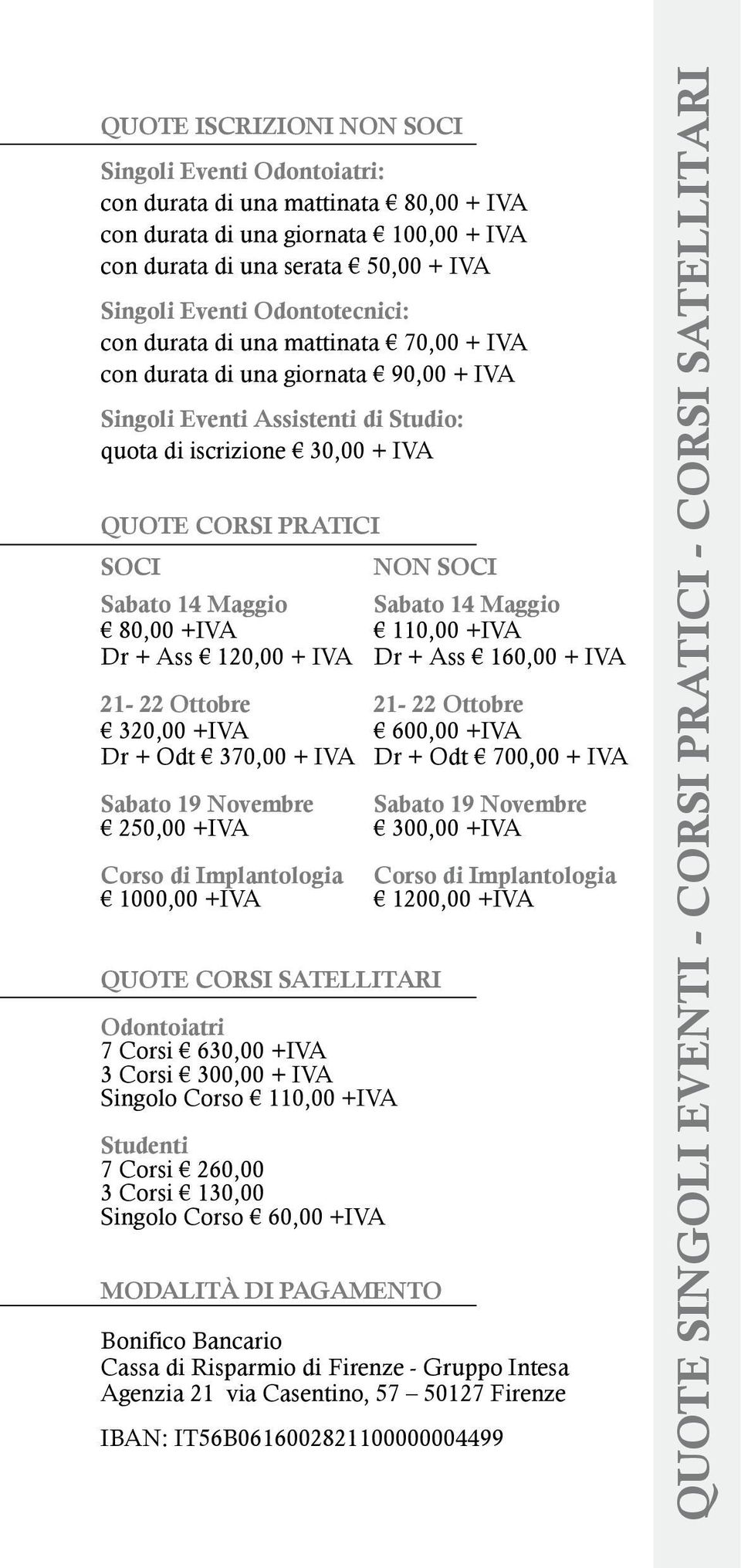 Sabato 14 Maggio Sabato 14 Maggio 80,00 +IVA 110,00 +IVA Dr + Ass 120,00 + IVA Dr + Ass 160,00 + IVA 21-22 Ottobre 320,00 +IVA Dr + Odt 370,00 + IVA Sabato 19 Novembre 250,00 +IVA Corso di